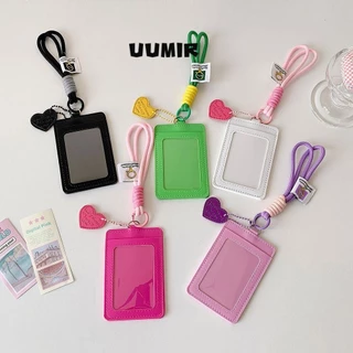 Uumir ที่ใส่บัตร, ช่องเสียบการ์ดคู่หนัง PU รูปภาพฝาครอบป้องกัน, Kawaii พร้อมกระเป๋าบัตรเชือกเส้นเล็ก