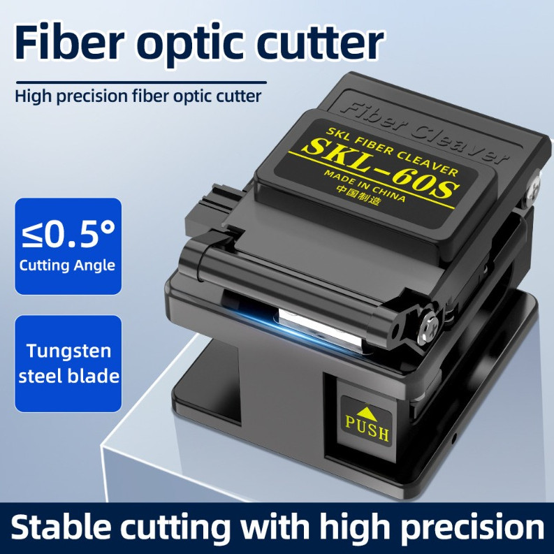 Fiber Cleaver SKL-60S มีดตัดสายเคเบิล FTTH เครื่องมือออปติคอลเครื่องตัดความแม่นยําสูง Cleavers 12 ใบมีดพื้นผิว