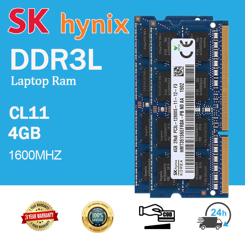SK Hynix 4GB DDR3L 1600mhz แรมหน่วยความจําแล็ปท็อป สําหรับ2RX8 PC3L-12800S  204pin SODIMM