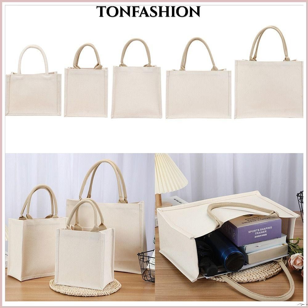Tonfashion กระเป๋าถือ ผ้าแคนวาส พับได้ จุของได้เยอะ สีเบจ DIY