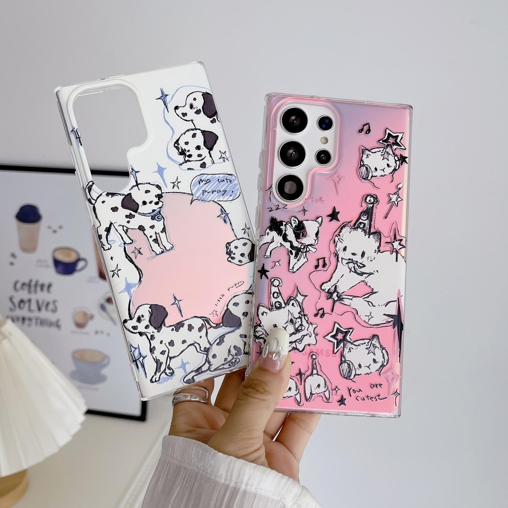 เคสโทรศัพท์มือถือแบบนิ่ม tpu ใส ลายแมวกราฟฟิตี้ พร้อมสายโซ่คล้อง สําหรับ Samsung Galaxy S22 S24 Ultra Plus S23+ A52 A53 A54 A55 A13 A14 A15 A23 A24 A05S