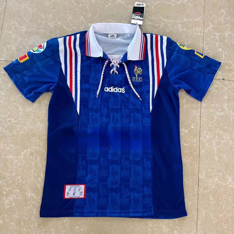 เสื้อกีฬาแขนสั้น ลายทีมชาติฟุตบอล France Home 1996 ไซส์ S-XXL ชุดเหย้า สําหรับผู้ชาย AAA