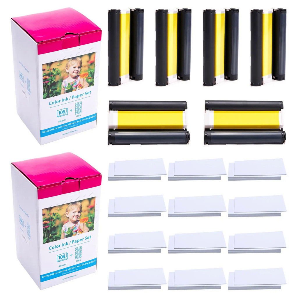 Compatible Canon Selphy CP1300 CP1500 CP1200 Ink and Paper KP-108IN 6 Color Ink Cartridges 216 Sheets 4x6 Photo Paper Gl