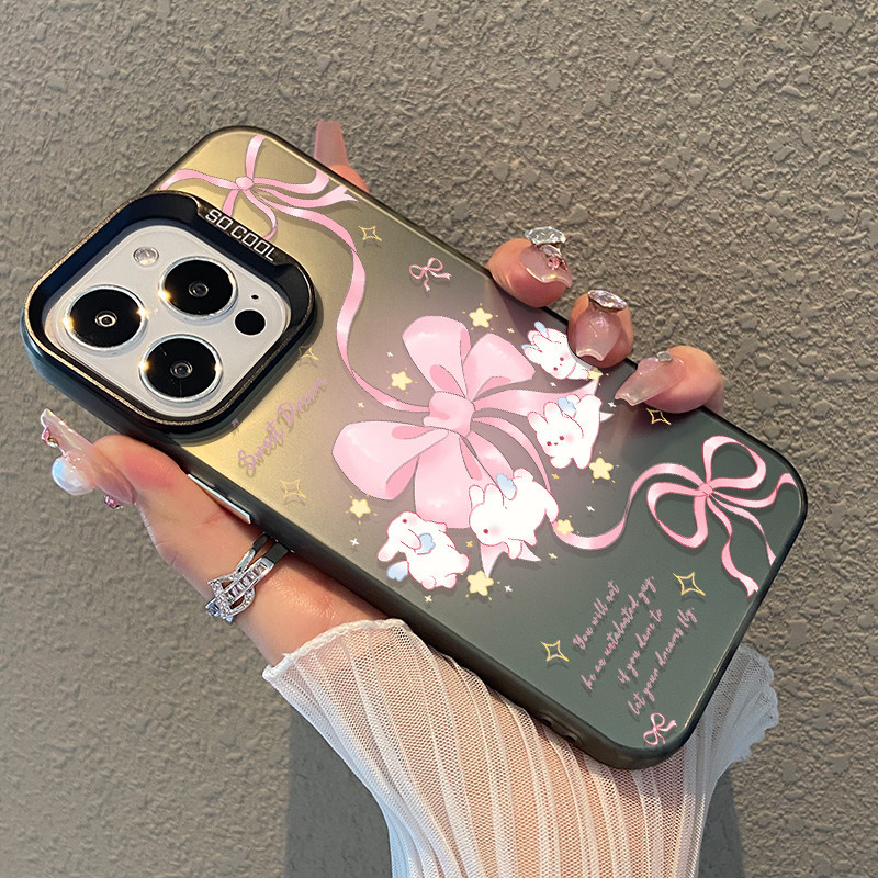 เคสโทรศัพท์โลหะเคลือบด้วยไฟฟ้า Bunny Bow ไอโฟน11 For iPhone12 13 14 15Pro MAX X XS XR XS 6 7 8Plus SE2020 เคสโทรศัพท์
