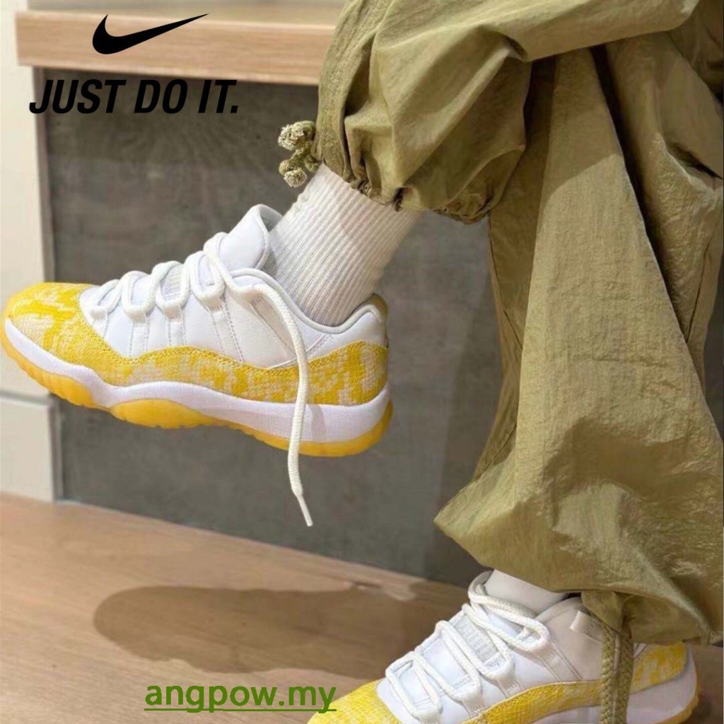 Air Jordan 11 Retro Low "Yellow Python รองเท ้ าบาสเก ็ ตบอลกีฬา Low-Top AH7660-107jufy