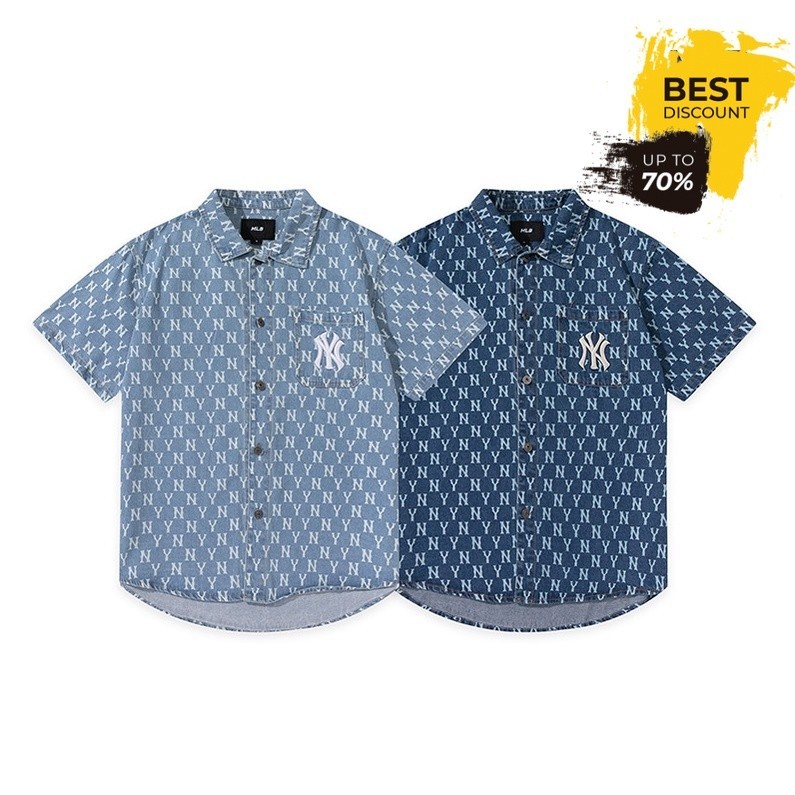 พร้อมส่ง🚛 เสื้อเชิ้ตยีนส์แขนสั้นลําลองMlb  แฟชั่นสําหรับผู้ชายและผู้หญิง 🚛