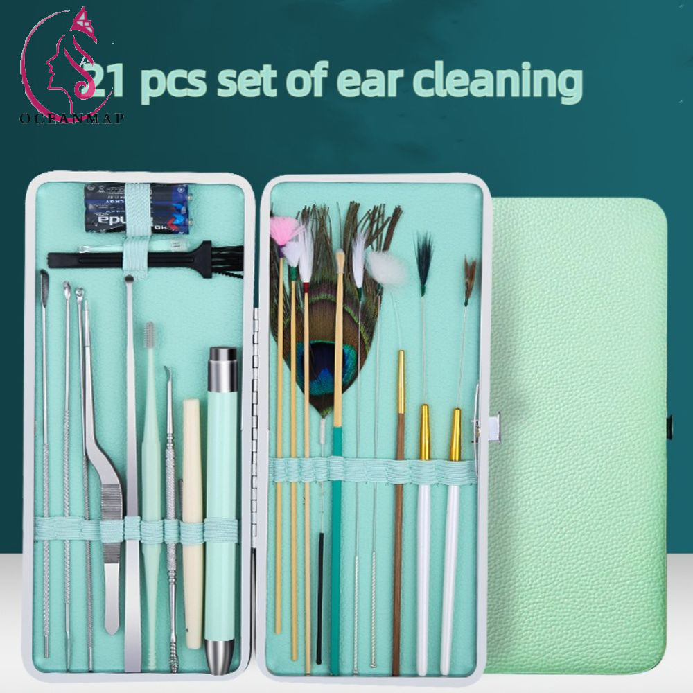 Oceanmap Earpick, Portable Metal Ear Cleaner Set, Head Therapy Reusable Ear Wax Remover