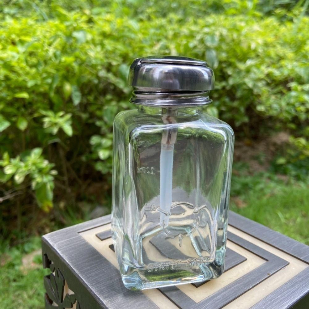 Desmond Push Down ปั ๊ ม Dispenser , Clear Square Clear Refillable Bottle , คอนเทนเนอร ์ เครื ่ องสําอางแก ้ ว 180ml/120ml Thicken Liquid ปั ๊ มขวด Facial Toner