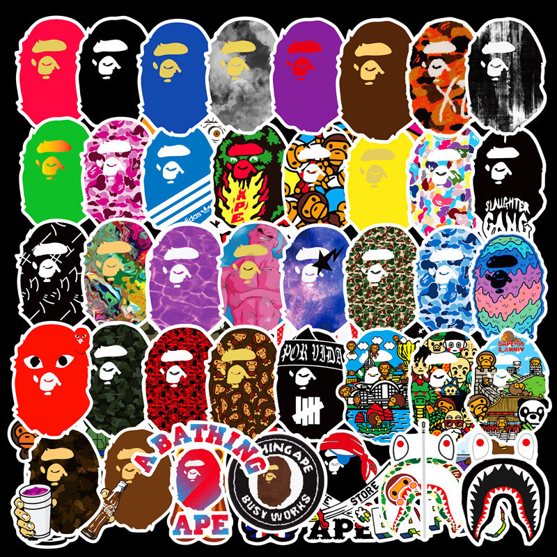 50 ชิ้น Ape สติ๊กเกอร์แฟชั่น Bape สติ๊กเกอร์กันน้ําอะนิเมะสําหรับแล็ปท็อปหมวกกันน็อคขวดน้ํา Hydroflask
