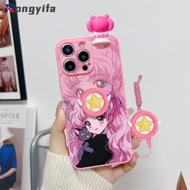 SAMSUNG เซเลอร์มูนเคสโทรศัพท์สําหรับsamsung Galaxy S24 S23 S22 S21 S20 Ultra Pro Plus FE S10 S10E Plus 3Dผู้ถือเชือกเส้นเล็กขาตั้งเชือกShockproofsoftน่ารักการ์ตูนเคสโทรศัพท์ - รูปที่ 5