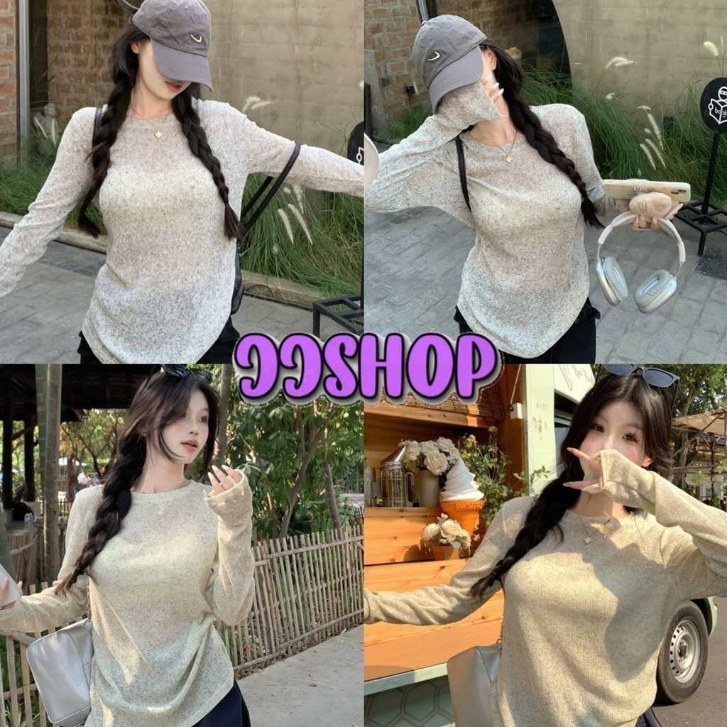 JJ Shop​💜​พร้อมส่ง  เสื้อไหมพรมแขนยาว คอกลม ดีเทลซีทรูบางเบาๆใส่สบาย "81135"