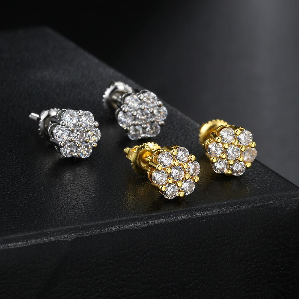 Iced Out CZ ดอกไม้สไตล์ต่างหู Gold สี Hip Hop สกรูหูสําหรับผู้หญิงผู้ชาย Punk Hip Hop เครื่องประดับของขวัญขายส่ง OHE175