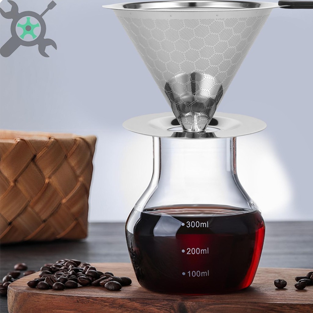 Pour Over Coffee Dripper 304 สแตนเลส Pour Over Coffee Filter Double Fine Mesh Coffee Filter with Silicone Handle SHOPCYC4922