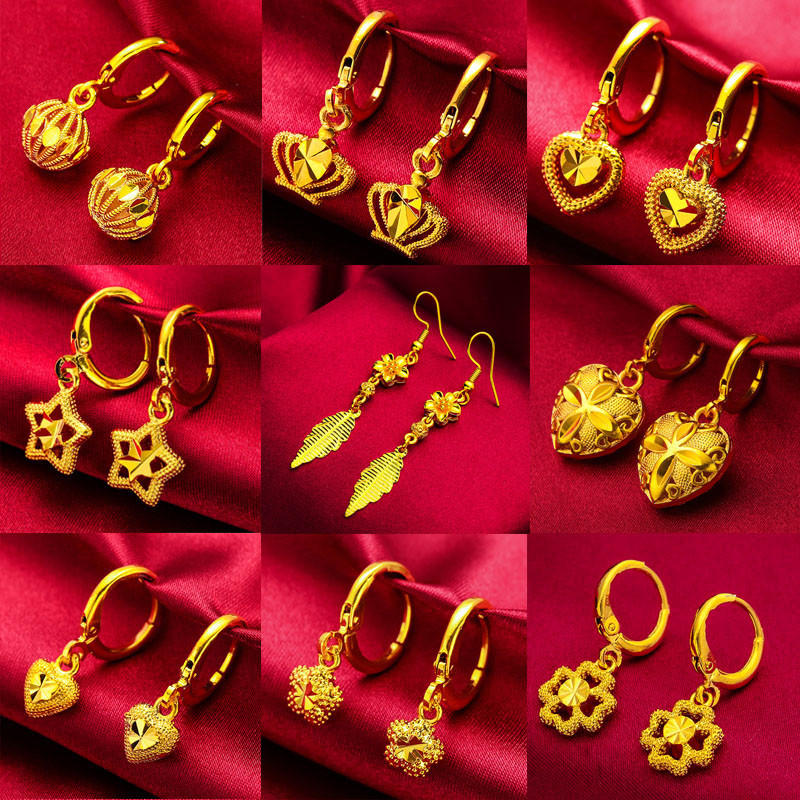 916 Dangle ต่างหู Gold-plated Love Crown ใบ Charm Elegant ผู้หญิง Drop ต่างหูหู Studs ของขวัญวันแม่
