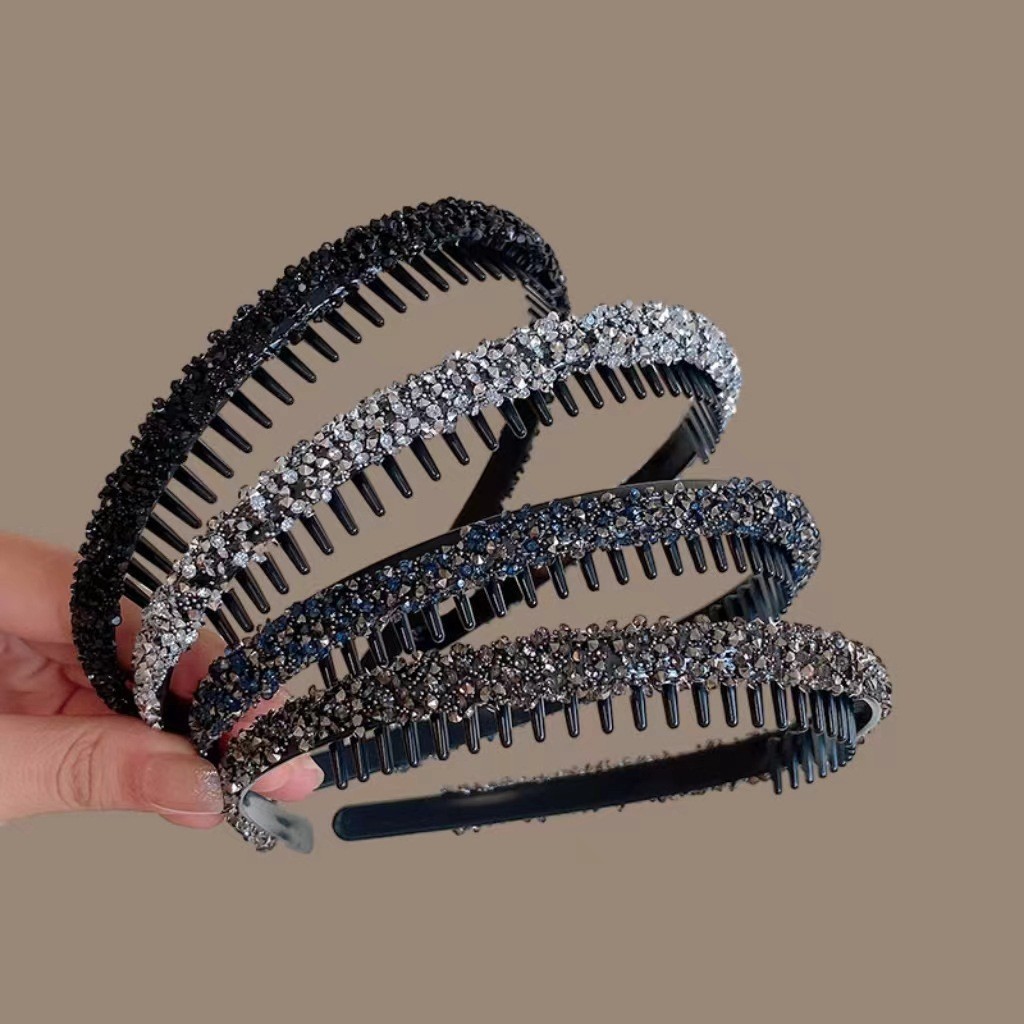 ใหม ่ Rhinestone ที ่ คาดผมฟันกันลื ่ น Hairband สําหรับผู ้ หญิงอุปกรณ ์ เสริมผม