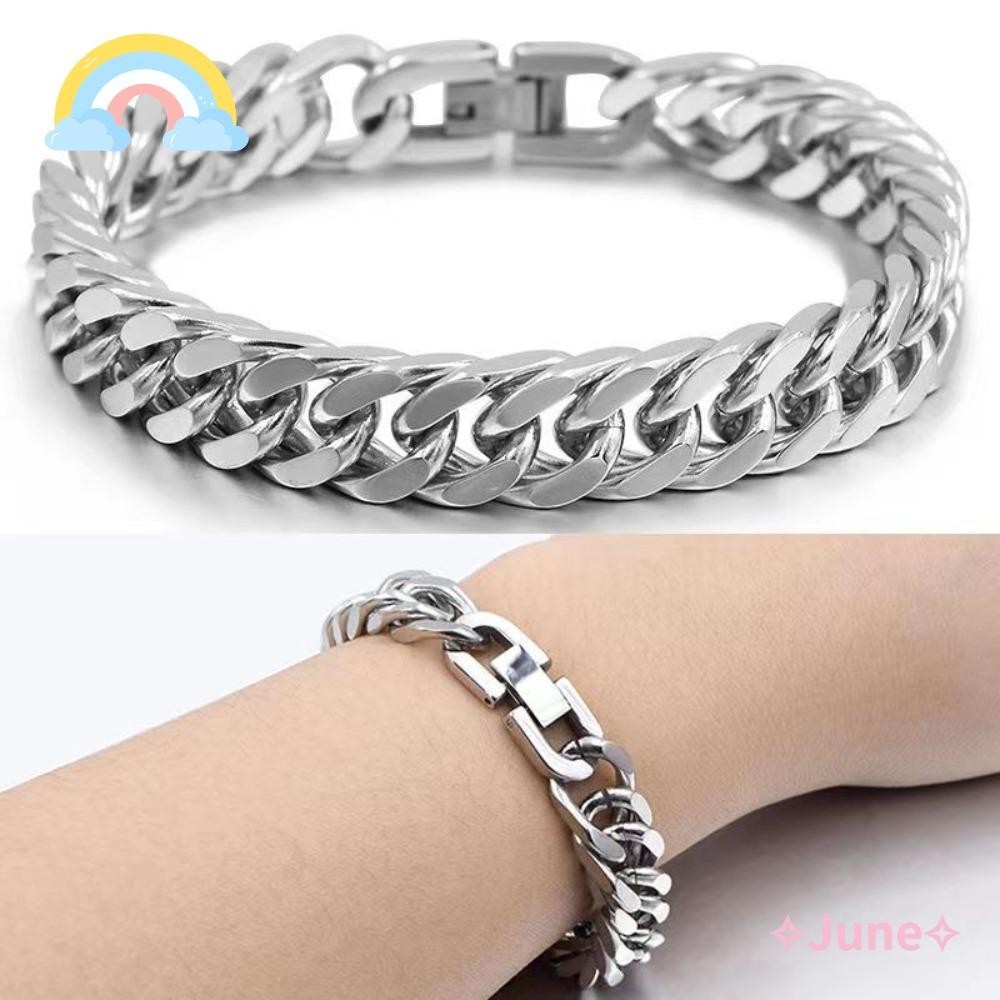 June Link Chain, สแตนเลสขัดเงา Miami Cuban Bracelet, 8 มม.ความยาว 19 ซม./21 ซม.เข ็ มขัดหัวเข ็ มขัด