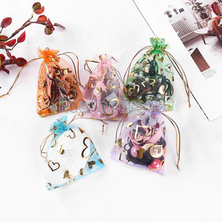 50 ชิ้น/ล็อต Love heart Organza กระเป๋าคริสต์มาสงานแต่งงาน Voile ของขวัญกระเป๋าเครื่องประดับบรรจุ Drawstring ตกแต่งกระเป๋า