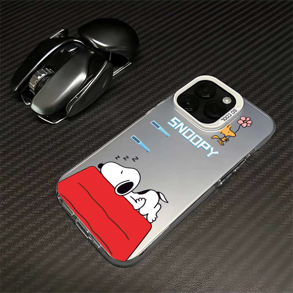 Hard IMD สําหรับ iphone 11 pro max 15 14 13 12 7 8 Plus X XR XSMax น่ารักการ์ตูน Sleeping Snoopy เลนส์กรอบกันกระแทก