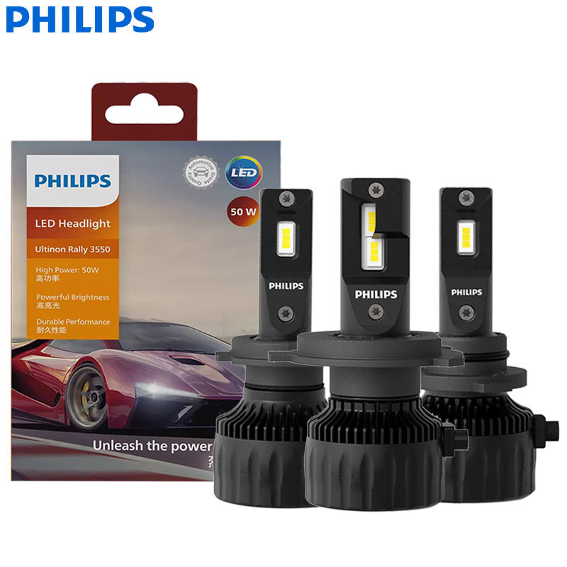 Philips LED H4 H7 H11 100W 9000LM Ultinon Rally 3550 HB3 HB4 HIR2 รถหัว 6500K สีขาว High Power Lumen วัตต ์ หลอดไฟ LED 2X