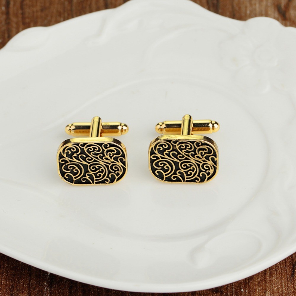 1 คู ่ ดอกไม ้ ลายผู ้ ชายฝรั ่ งเศสเสื ้ อ Cufflinks ทองโลหะผู ้ ชาย Cufflinks