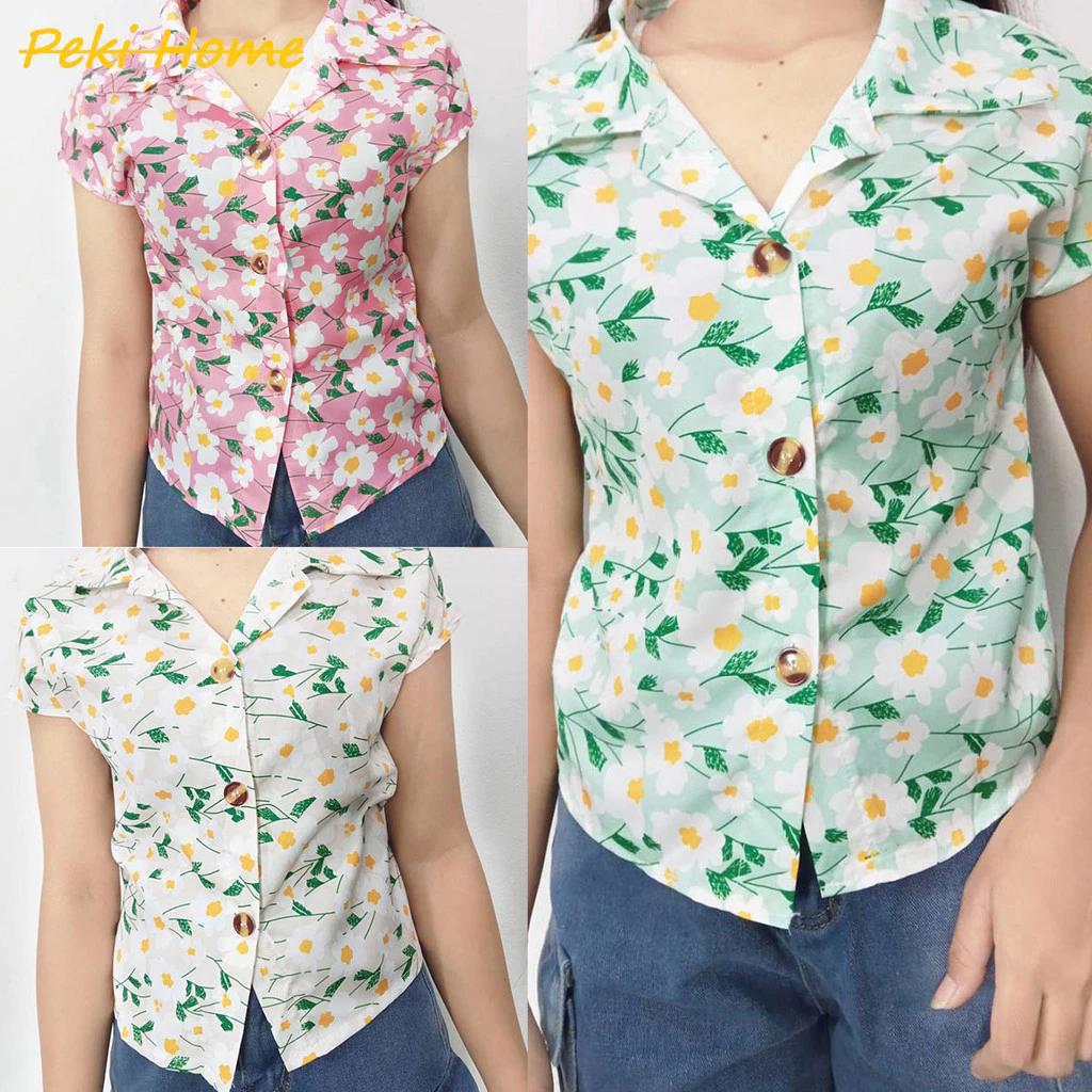Peki เสื้อแขนสั้นลายดอกไม้ สำหรับผู้หญิง