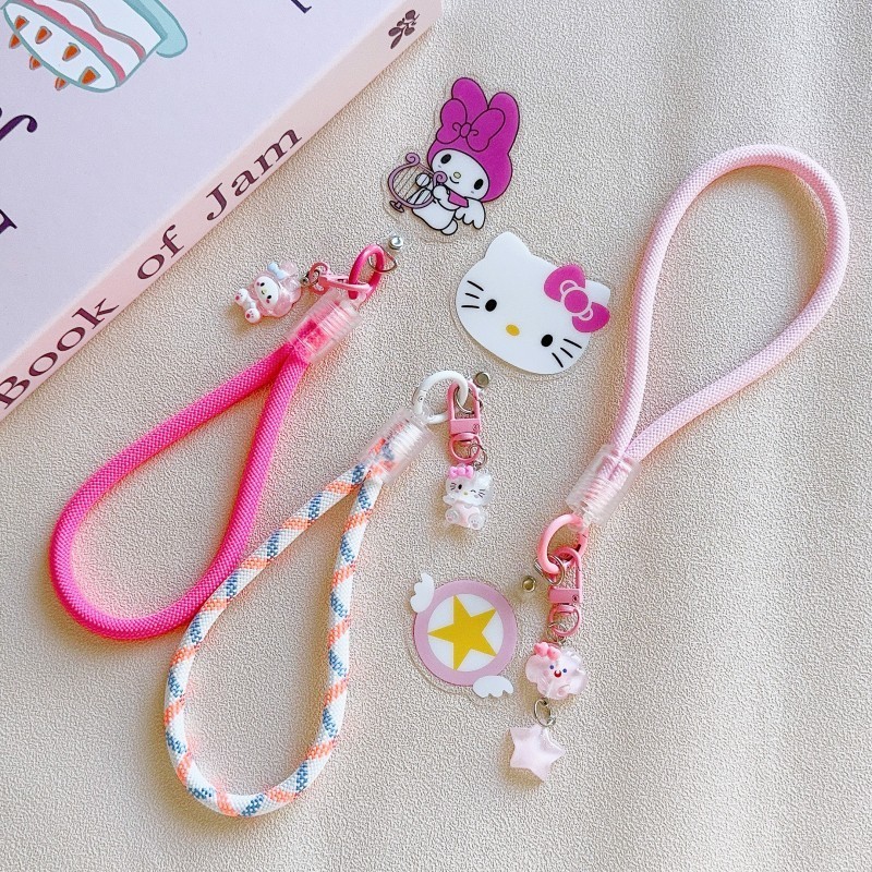 การ ์ ตูน Hello Kitty Kuromi จี ้ สายโทรศัพท ์ Anti-Lost พวงกุญแจแบบพกพา Soft Nylon Lanyard สายรัดข ้ อมือเชือก