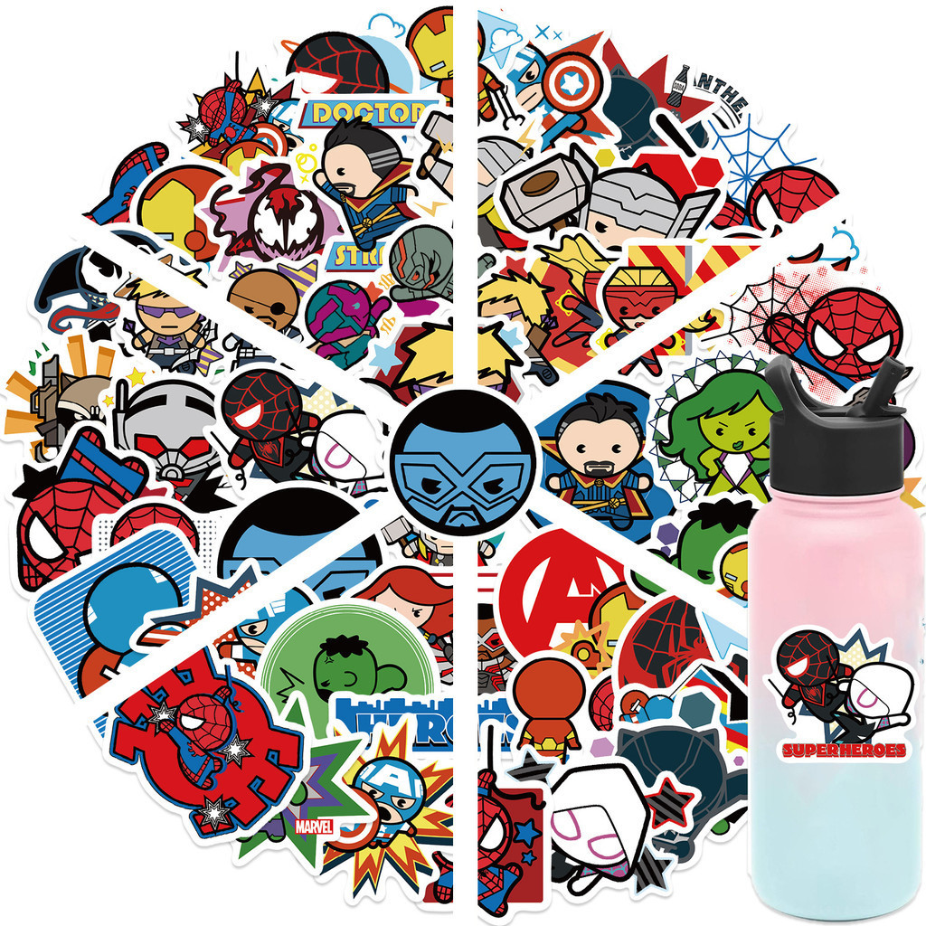 50pcs การ ์ ตูน Q-รุ ่ น Avengers Graffiti สติกเกอร ์ สําหรับหมวกกันน ็ อคจักรยานบัญชีมือดินสอ Decals LanLanStickersWorld