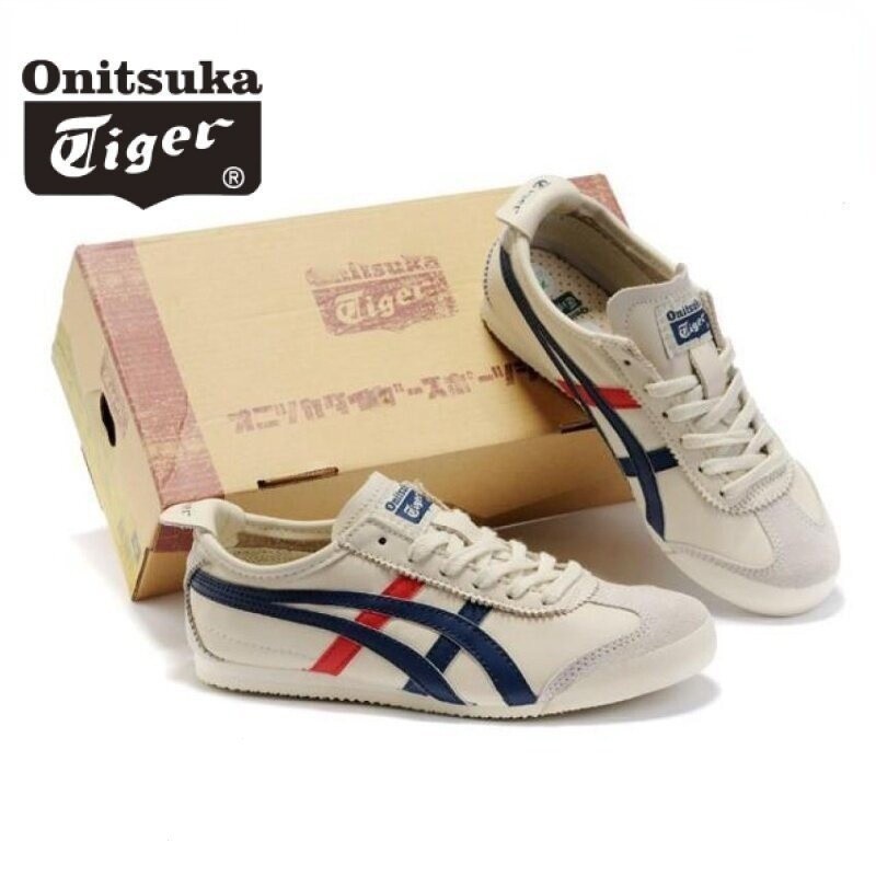 Asics Onitsuka Mexico 66 ( พร ้ อมกล ่ อง ) Onitsuka Women 's Tiger Shoes Original Sale Leather Shoes 66 Men 's unisex Casual Sports Shoes