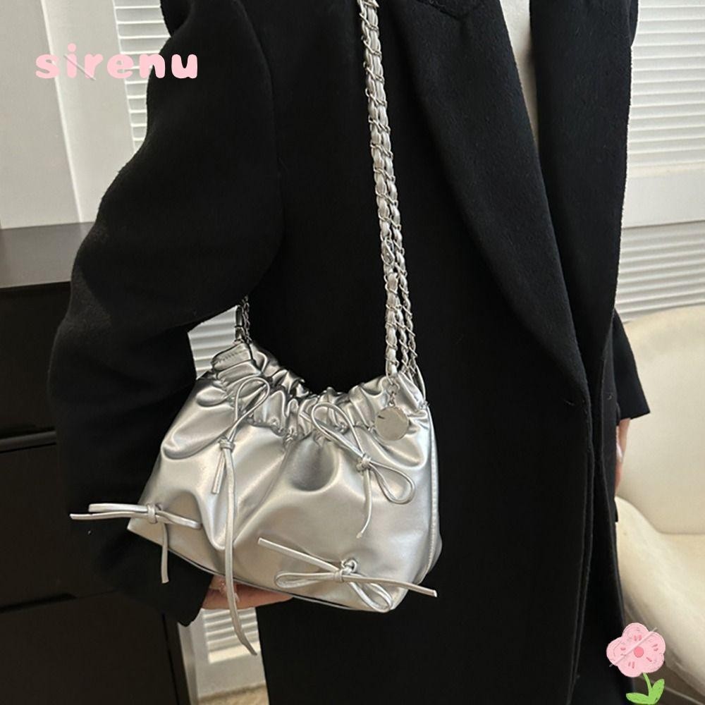 Sirenu Plain Pleated Bag, All-match One-sided Pleated Design Women 's Shoulder Bag, PU Leather Small Casual Plain Bucket Bag Women