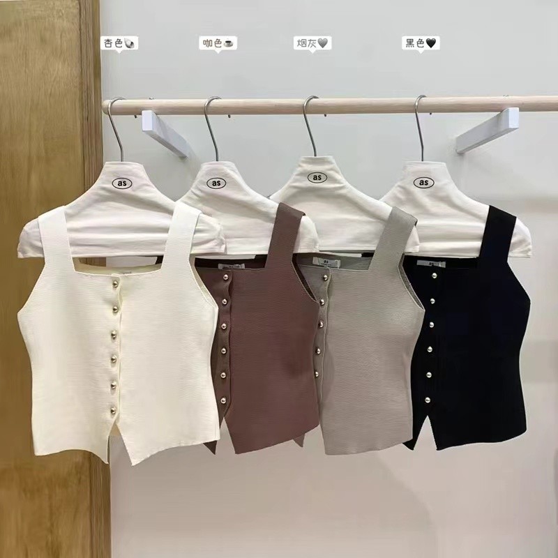 Xiaoma111 Collar Vest Top ผู้หญิงฤดูร้อนสไตล์ใหม่สไตล์เกาหลี High-End Pure Desire สไตล์ All-Match Slimmer ดู Niche สวมใส่ด้านนอก Bottoming เสื้อตรวจสอบสวมใส่ด้านนอก H0SC