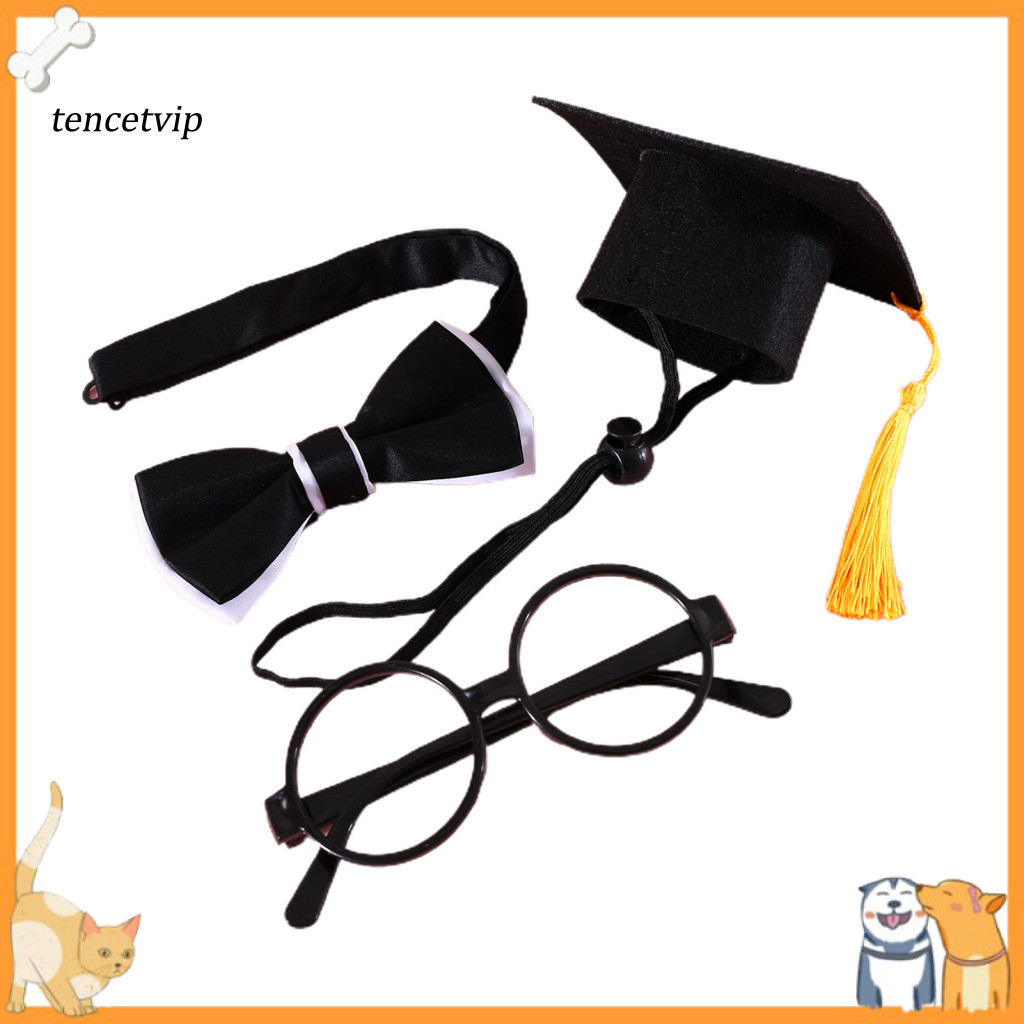 Vip 1 ชุด Fine Workmanship Cat ชุดสําเร็จการศึกษาอุปกรณ์สัตว์เลี้ยงสัตว์เลี้ยงสุนัขแมวหมวกคอแว่นตาชุดสําเร็จการศึกษาชุดพู่