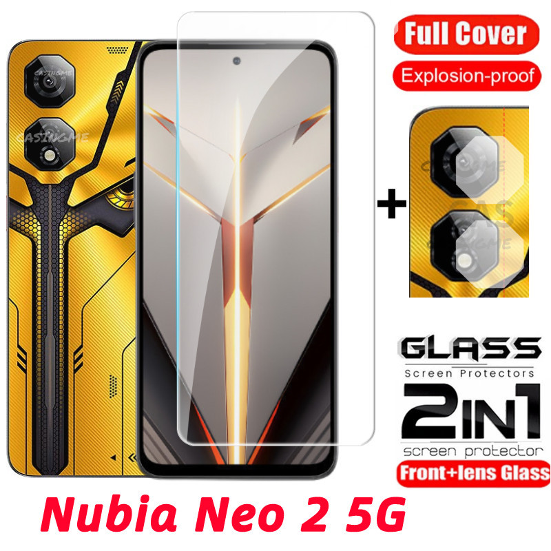 Nubia Neo 2 5G ฟิล์ม 2 in 1 ป้องกันหน้าจอกระจกนิรภัยสําหรับ ZTE Nubia Neo 2 Neo2 NibiaNeo2 2Neo 5G 4G 2024 ฟิล์มด้านหน้ากลับเลนส์