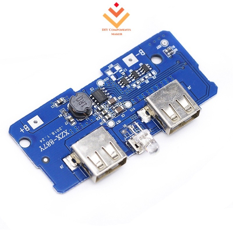 Dual Micro USB 3.7v ถึง 5V 2A Boost Mobile Power Bank 18650 แบตเตอรี่ลิเธียม Charger PCB บอร์ดโมดูล Led