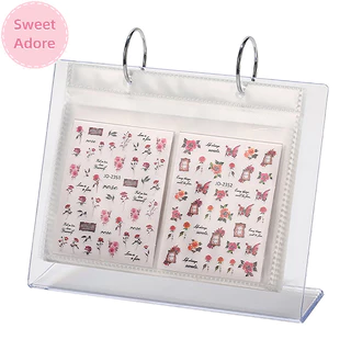 Sweetadore 17 หน้าสติกเกอร์เล็บหนังสือ Decals Organizer ผู้ถือจอแสดงผลเล็บเครื่องมือพลาสติกฟิล์มโปร่งใสเล็บ TH