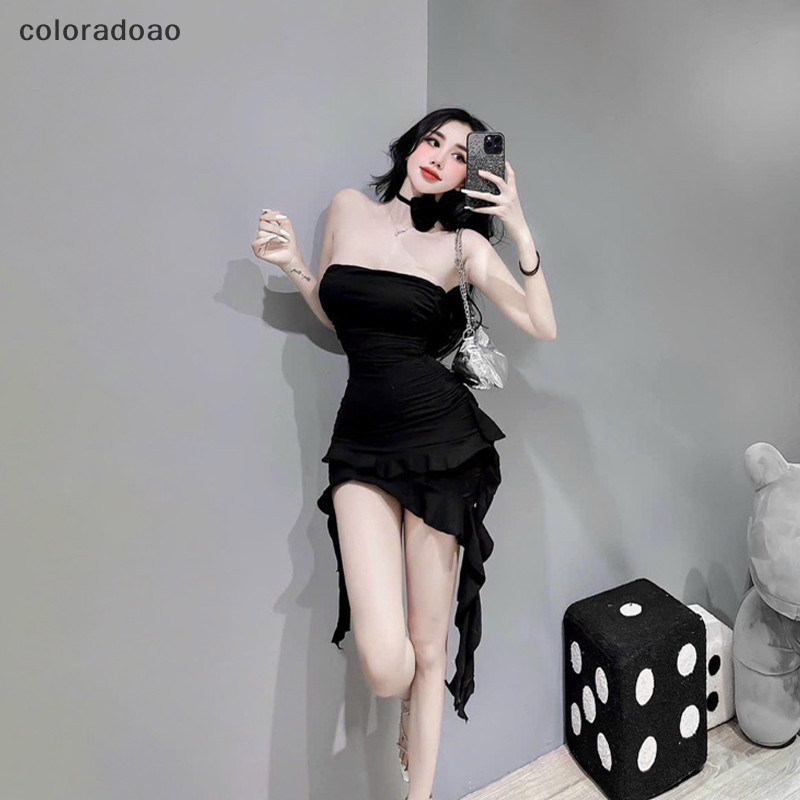 Crd สีดำเซ็กซี่ชุดปาร์ตี้ ชุดเ ดรสทรงเพรียวดีไซน์ย้อนยุคสไตล์อเมริกันย้อนยุค ZXH