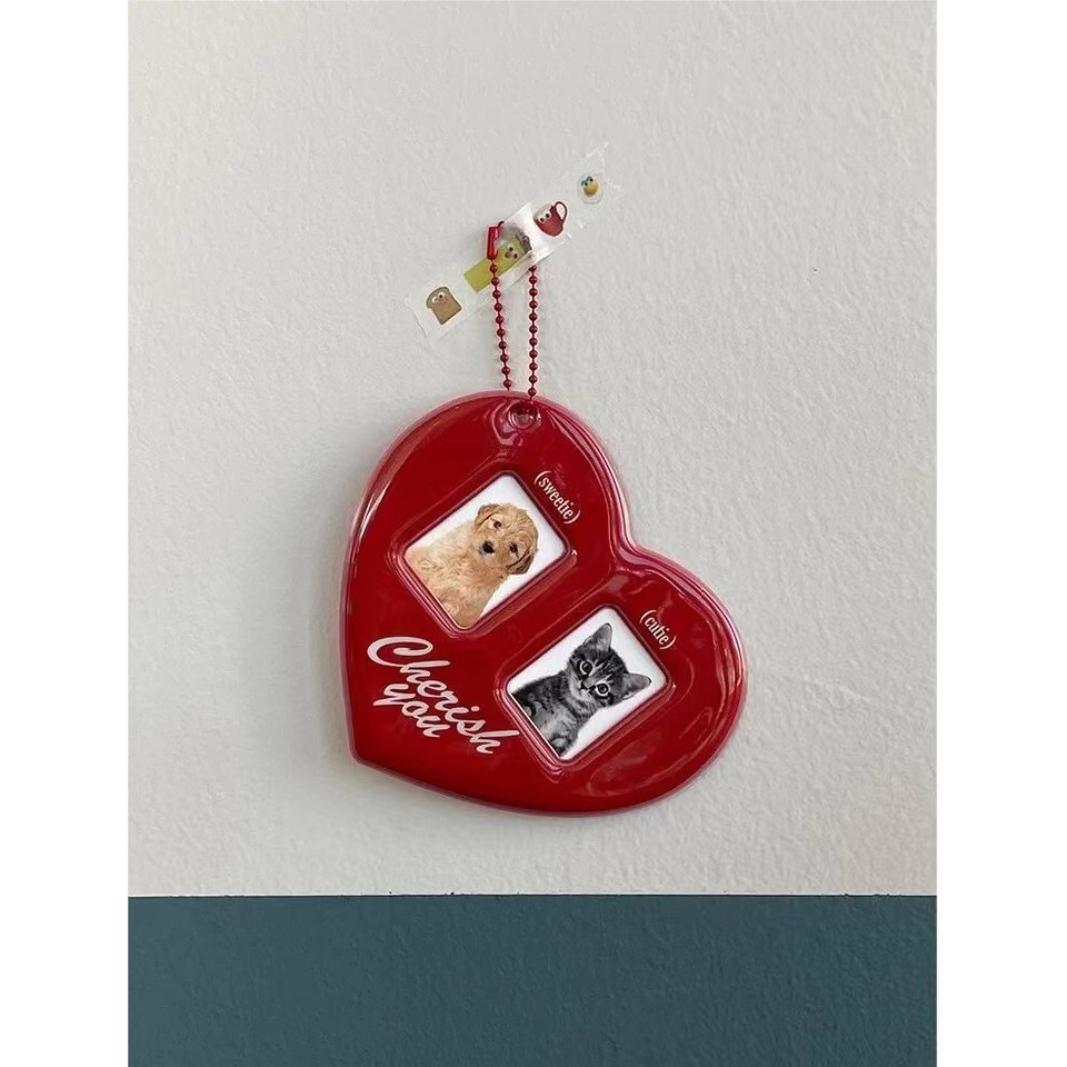 Instagram Red Love ID การ์ดขนาดเล็ก ID Photo Love Bean สติกเกอร์หัวใหญ่ชุดการ์ดคู่จี้พวงกุญแจแขวนตกแต่งโซ่