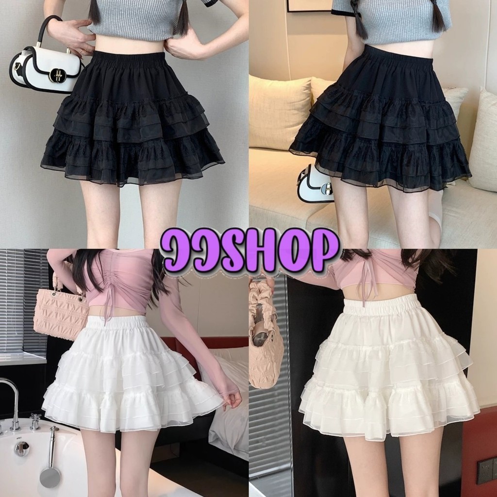 JJ Shop​💜​พร้อมส่ง กระโรงทรงเจ้ากญิง เอวสม๊อค น่ารักสุดๆ ปลายบาน ดีดทลลวยลายเล็กๆ สีพื้น "18CX80"