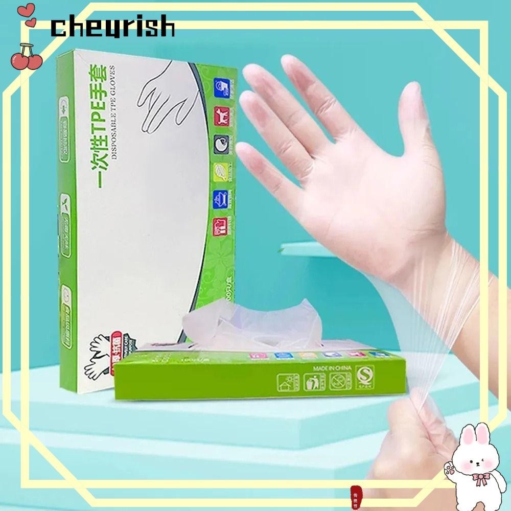 Cheurish ถุงมือแบบใช้แล้วทิ้ง 100 ชิ้น, ถุงมือทําความสะอาดโปร่งใสเกรดอาหาร, ความปลอดภัยในการทํางานกรดลื่น เวลา ถุงมือยางฟรี