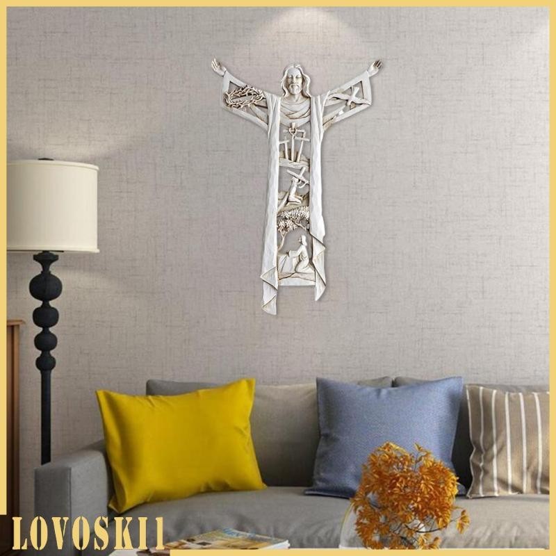 [Lovoski1 ] Risen Wall Cross Miniature Crucifix Jesus ตุ ๊ กตาสะสม Chapel ประติมากรรมฉากหลังตกแต ่ งบ ้ าน
