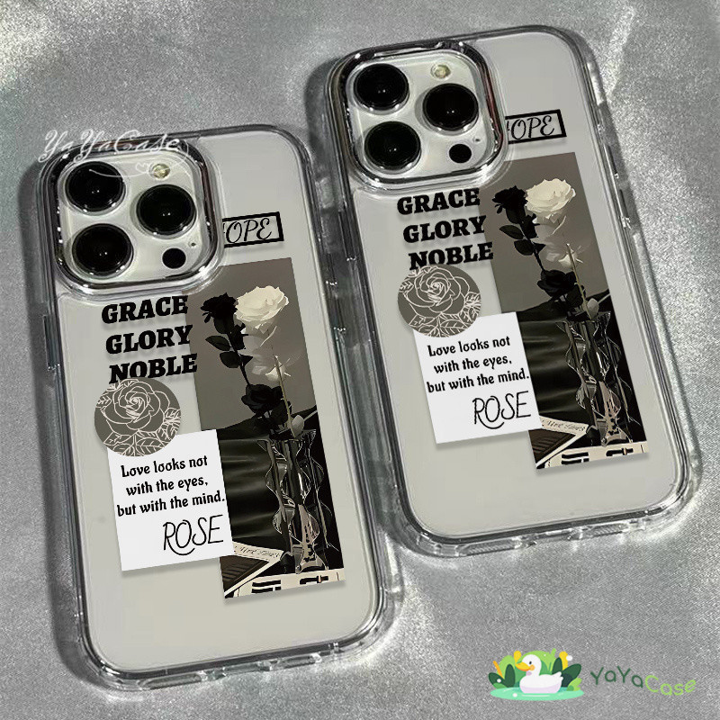 🦢สำหรับ iPhone11 13 Case FOR เคสไอโฟน14 15 12 pro max 7 8 14 15 Plus X XR XS Max กุหลาบขาว รุ่น ขั้นสูง กรอบรูปโลหะ เคส