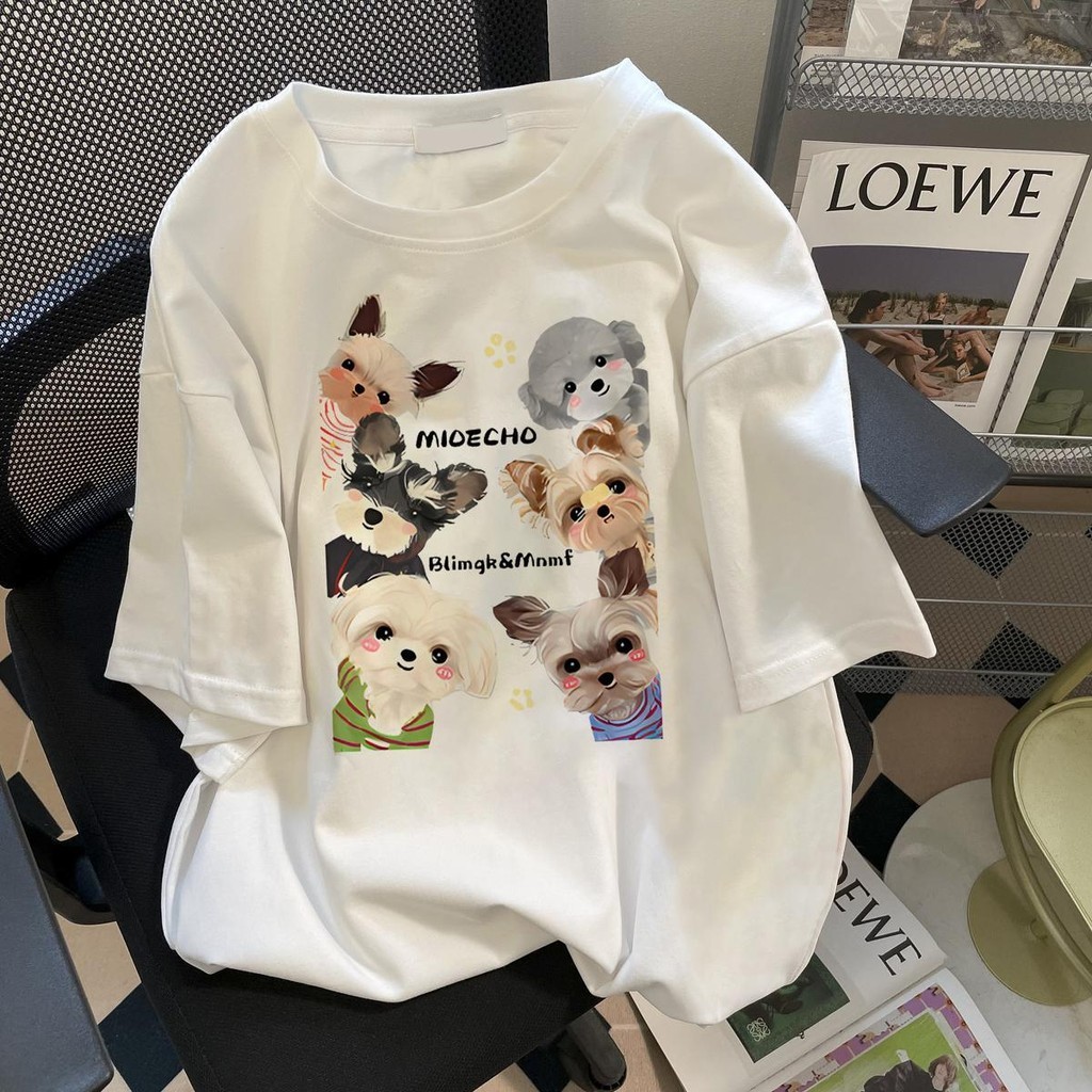 You-T [พร้อมส่ง] เสื้อยืดการ์ตูน puppy เสื้อ oversize ผู้ชายและผู้หญิง ผ้าcotton100% ไม่หด ลาย"MIOECHO"