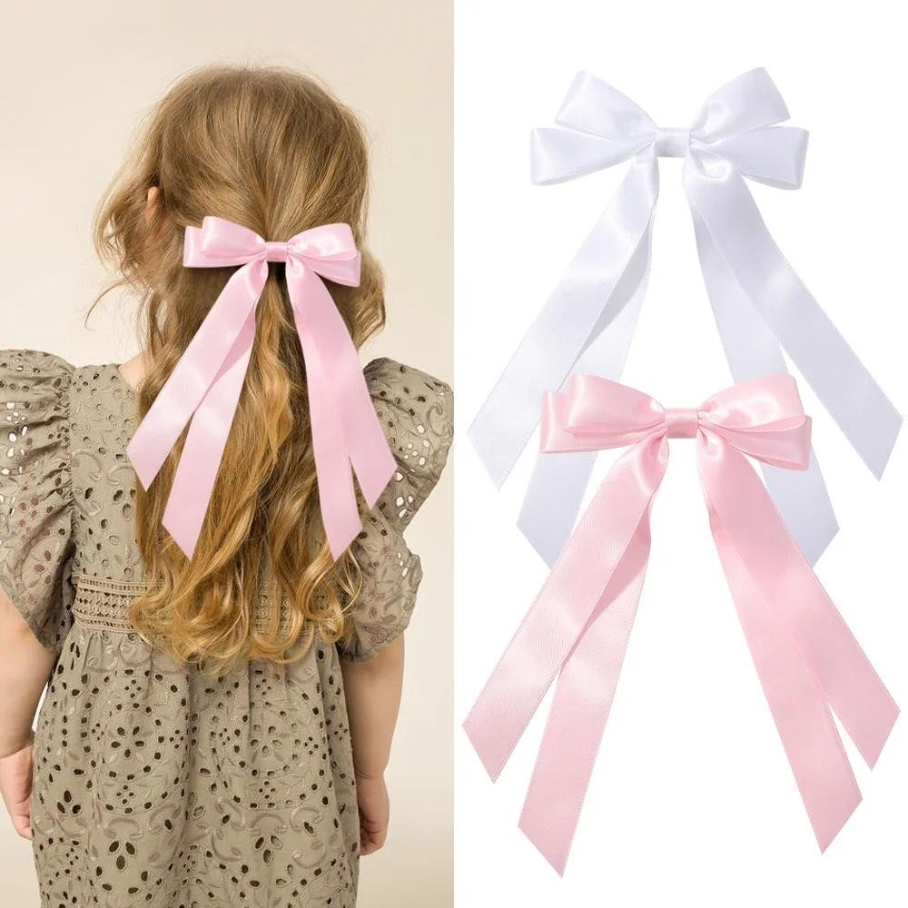 แฟชั่นผู้หญิง Bowknot ผ้าริบบิ้น Hairpin เด็ก Elegant สาวสีทึบอุปกรณ์เสริมผมขายส่ง