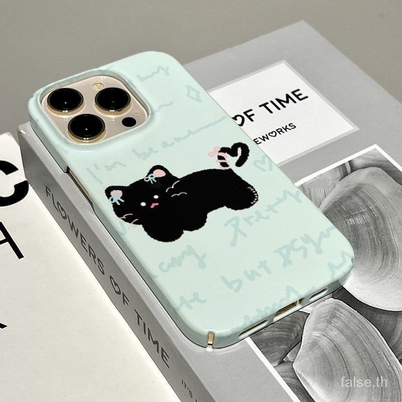 พื้นหลังสีฟ้าแมวดําตัวน้อยทาสีเคสโทรศัพท์เหมาะสําหรับiphone 14PLUS 15 PROMAX 11 PROMAX XR XS XSMAX 11 8plus Shock-resistant Case 15PRO 14 13 Hard Case 13Pro Max 14Pro MaxซิลิโคนShock-proof 12PRO