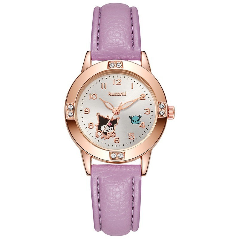 Sanrio Kuromi Melody นาฬิกาควอตซ์สําหรับเด็กผู้หญิง Hello Kitty Cinnamoroll Rose Gold Diamond Stundet นาฬิกาสําหรับเพื่อน