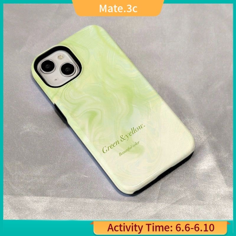 เคสโทรศัพท์มือถือ ฟิล์มสองชั้น สีเขียวมัทฉะ เรียบง่าย สําหรับ iPhone 13 6GLU