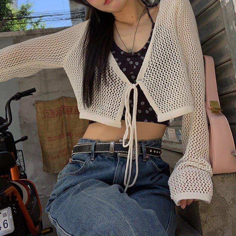 Gakki เสื้อคลุมคาร์ดิแกน ผ้าคลุมไหล่กลวงกันแดดแขนยาว ผ้านิ่มใส่สบาย ฟรีไซส์ พร้อมส่ง 2086#