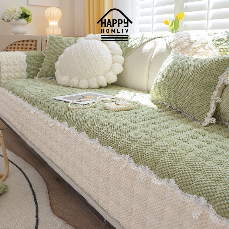 Happy HOMLIV เบาะรองนั่งโซฟา อเนกประสงค์ กันลื่น ผ้ากํามะหยี่ขนนิ่ม รวมทุกอย่าง สําหรับตกแต่งโซฟา