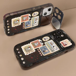 สำหรับ iPhone 11 15 14 13 12 Pro MAX 7 8 Plus X XR XS MAX เคส การ์ตูน สนูป กรณีโทรศัพท์กระจกพลิก ซิลิโคนนุ่ม TPU Case
