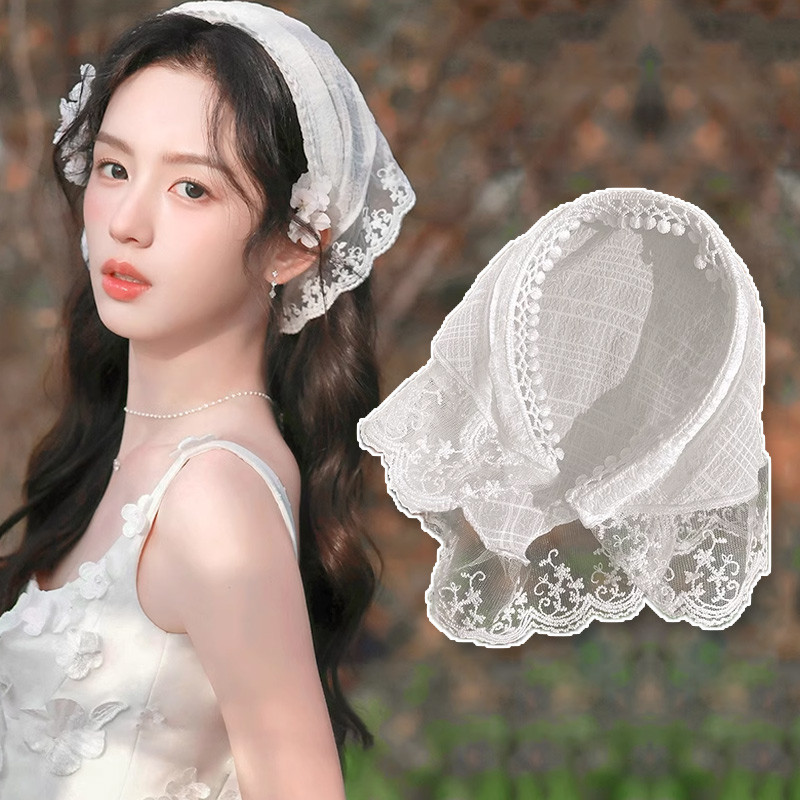 สาวแถบคาดศีรษะหวานผ ้ าพันคอลูกไม ้ สามเหลี ่ ยมผ ้ าพันคอผ ้ าโพกหัวผู ้ หญิงวันหยุดชายหาดอุปกรณ ์ เสริมผม