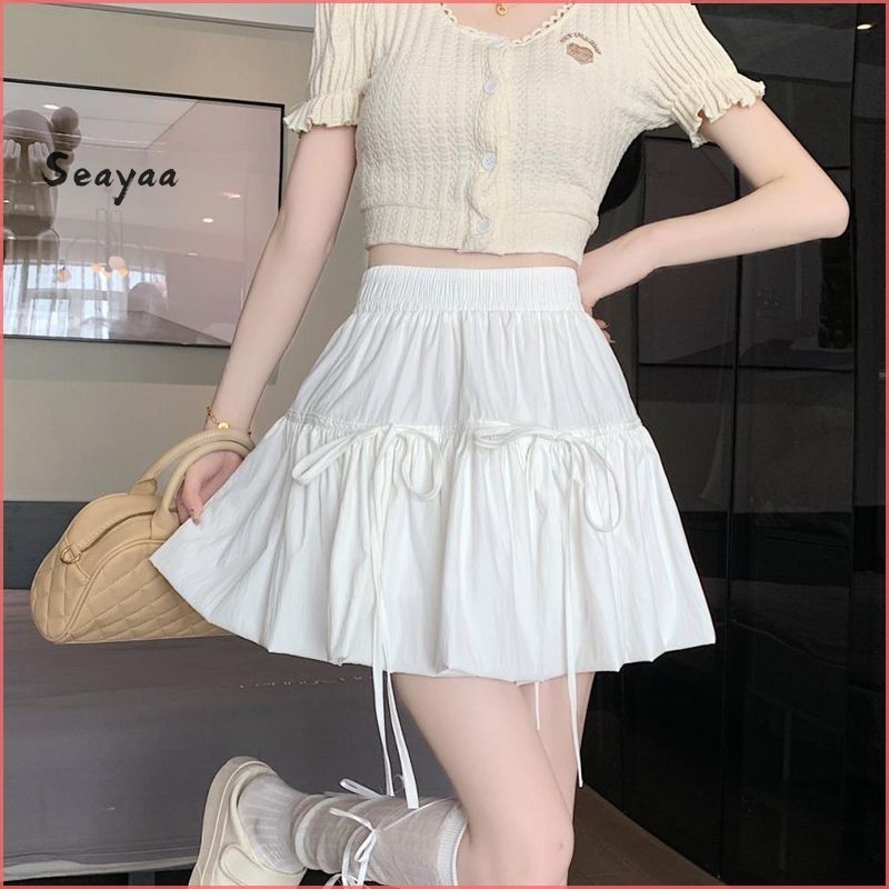 บัลเล่ต์สไตล์ A-Line เค้กกระโปรงผู้หญิงฤดูร้อนเอวสูง LACE-up กระโปรง Ruffle EDGE กระโปรงปุย SY